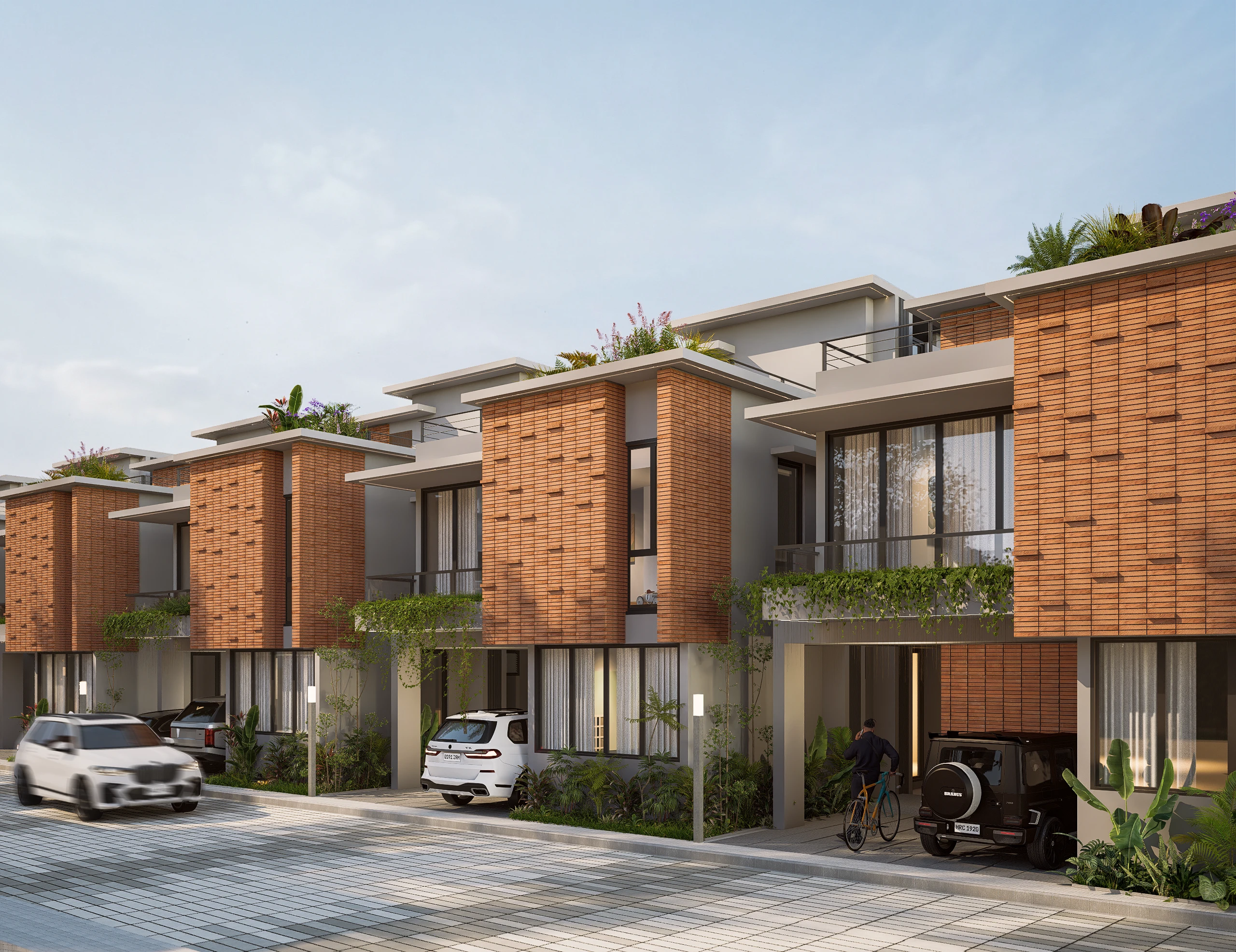 Lake Estates villas with brick facades and landscaped frontage